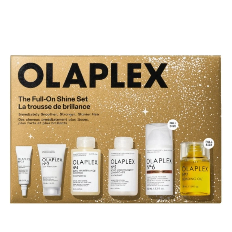 OLAPLEX SET The Full-On Shine No.3 & No. 4 & No. 5 & No.6 & No. 7 & No.0.5 - Zestaw Przywracający Blask Włosom opakowanie.jpg