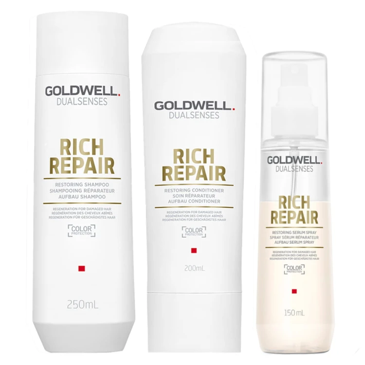 Goldwell Dualsenses Rich Repair - Zestaw Regenerujący do Włosów Zniszczonych - Szampon 250ml + Odżywka 200ml + Spray 150ml.webp