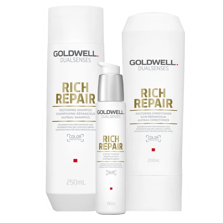 Goldwell Dualsenses Rich Repair - Zestaw Regenerujący do Włosów Zniszczonych - Szampon 250ml + Odżywka 200ml + Serum 100ml.webp