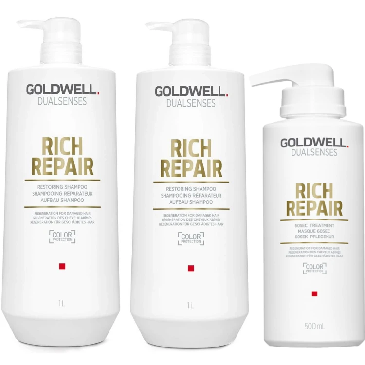 Goldwell Dualsenses Rich Repair - Zestaw do Włosów Zniszczonych - Szampon 1L + Odżywka 1L + Maska 0,5L + POMPKI.webp