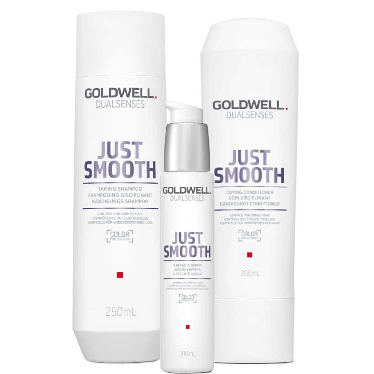 Goldwell Dualsenses Just Smooth - Zestaw do Włosów Niezdyscyplinowanych - Szampon 250ml + Odżywka 200ml + Serum 100ml.webp