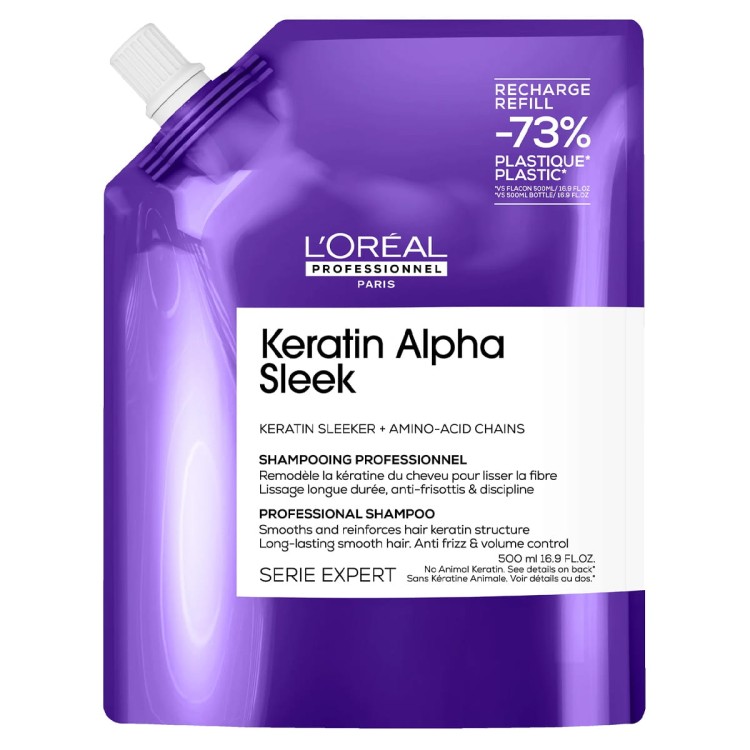 LOréal Professionnel Keratin Alpha Sleek Shampoo - Szampon Wygładzający do Włosów Niezdyscyplinowanych 500ml REFILL.jpg