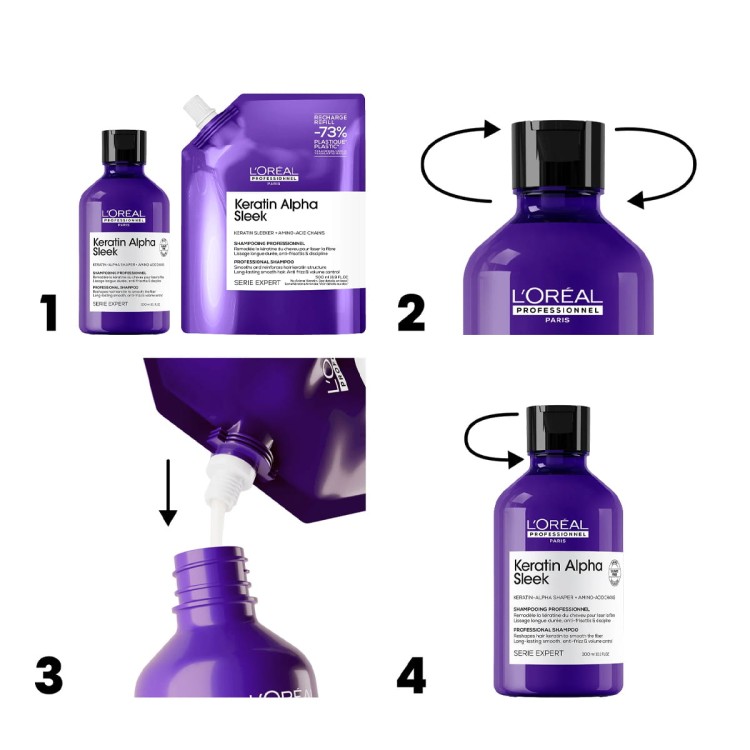 LOréal Professionnel Keratin Alpha Sleek Shampoo - Szampon Wygładzający do Włosów Niezdyscyplinowanych 1000ml REFILL instrukcja.jpg