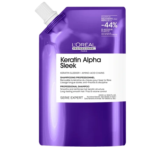 LOréal Professionnel Keratin Alpha Sleek Shampoo - Szampon Wygładzający do Włosów Niezdyscyplinowanych 1000ml REFILL.webp