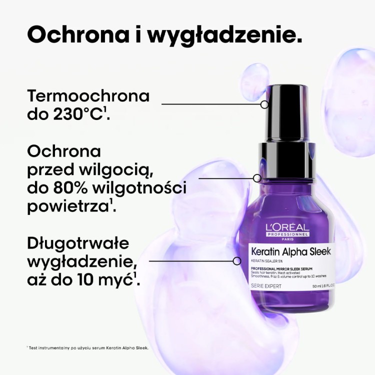 LOréal Professionnel Keratin Alpha Sleek Mirror Sleek Serum - Serum Wygładzające do Włosów Niezdyscyplinowanych 50ml właściwości.jpg