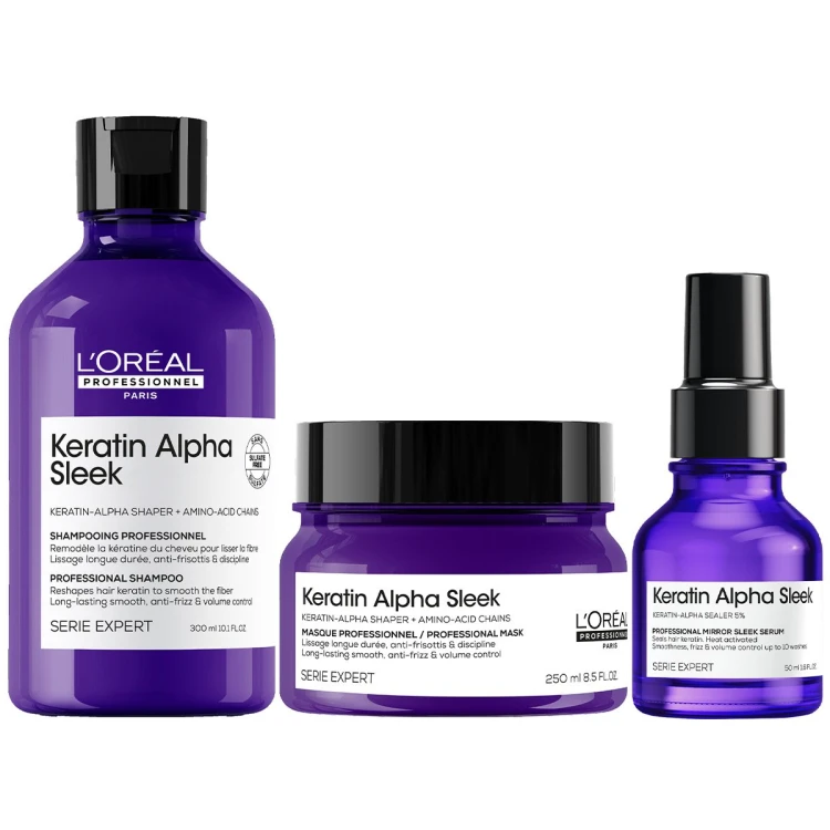 LOréal Professionnel Keratin Alpha Sleek - Zestaw Wygładzający do Puszących się Włosów - Szampon 300ml + Maska 250ml + Serum 50ml.jpg