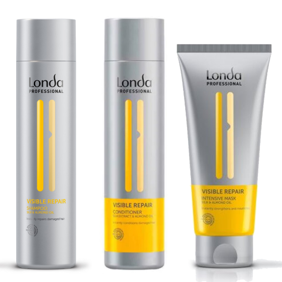 Londa Visible Repair Silk Extract & Almond Oil - Zestaw do Włosów Zniszczonych - Szampon 250ml + Odżywka 250ml + Maska 200ml.webp