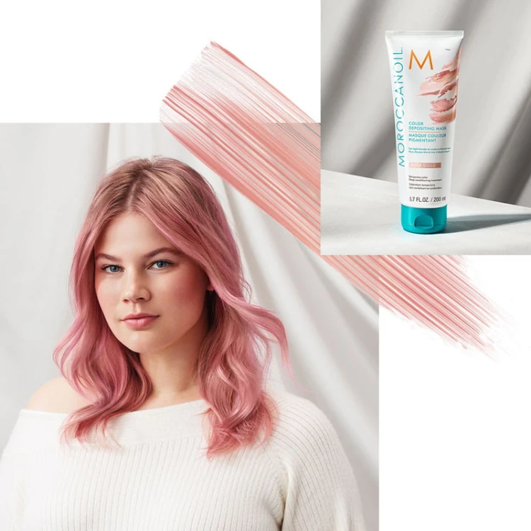 Moroccanoil Color Depositing Mask Rose Gold - Koloryzująca Maska do Włosów 200ml efekty.jpg