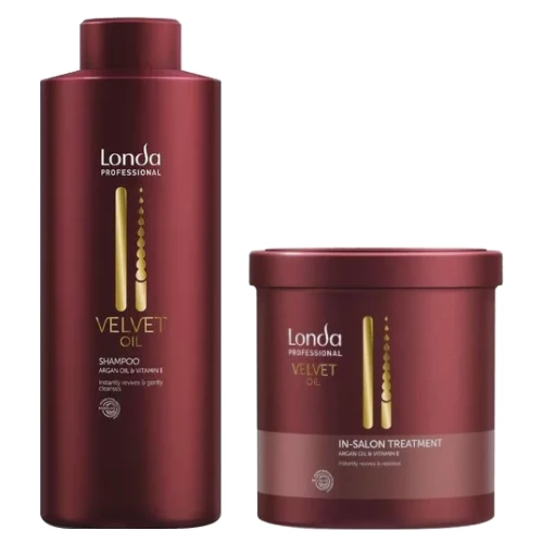 Londa Velvet Oil Argan Oil & Vitamin E - Odżywczy Zestaw Nawilżający z Olejkiem Arganowym - Szampon 1000ml + Maska 750ml.webp