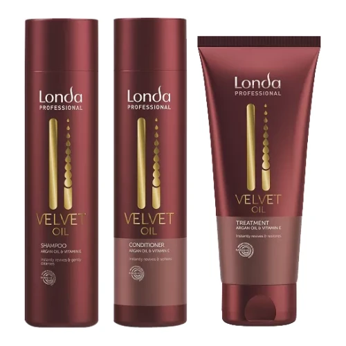 Londa Velvet Oil Argan Oil & Vitamin E - Odżywczy Zestaw Nawilżający z Olejkiem Arganowym - Szampon 250ml + Odżywka 250ml + Maska 200ml (1).webp