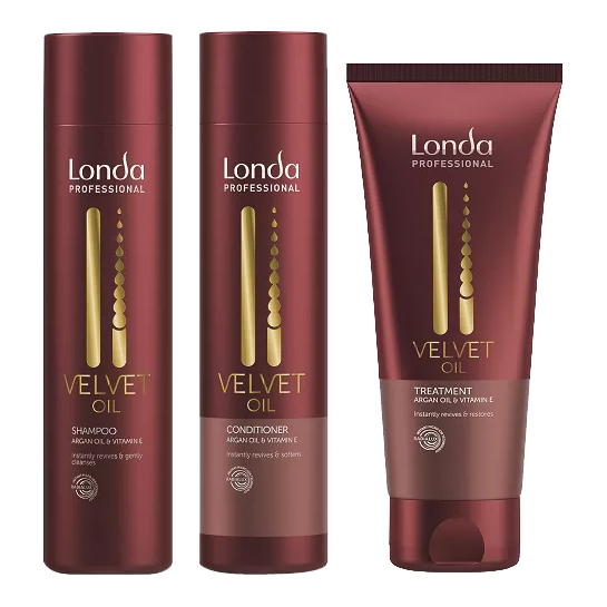 Londa Velvet Oil Argan Oil & Vitamin E - Odżywczy Zestaw Nawilżający z Olejkiem Arganowym - Szampon 250ml + Odżywka 250ml + Maska 200ml (1).webp