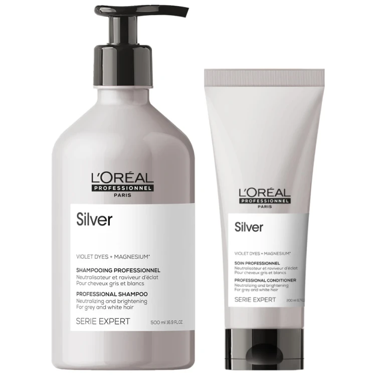LOréal Professionnel Silver - Zestaw do Włosów Siwych i Rozjaśnianych - Szampon 500 ml + Odżywka 200 ml.webp