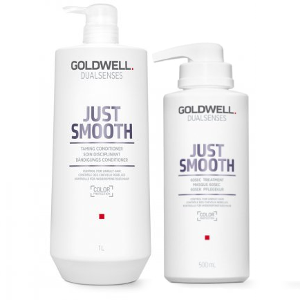 Goldwell Dualsenses Just Smooth - Zestaw do Włosów Niezdyscyplinowanych - Szampon 1L + Maska 500ml + POMPKI (1).webp