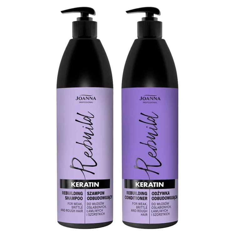 Joanna Professional Rebuild Keratin - Zestaw Odbudowujący - Szampon 1L + Odżywka 1L.webp